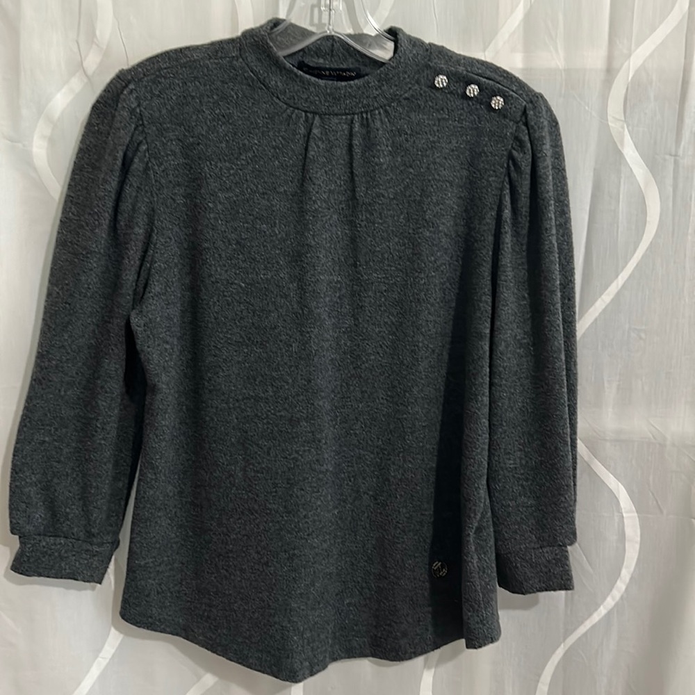 Adrienne Vittadini, Gray, Mock turtleneck, 3/4 Sleeve, Sweater, Size Small